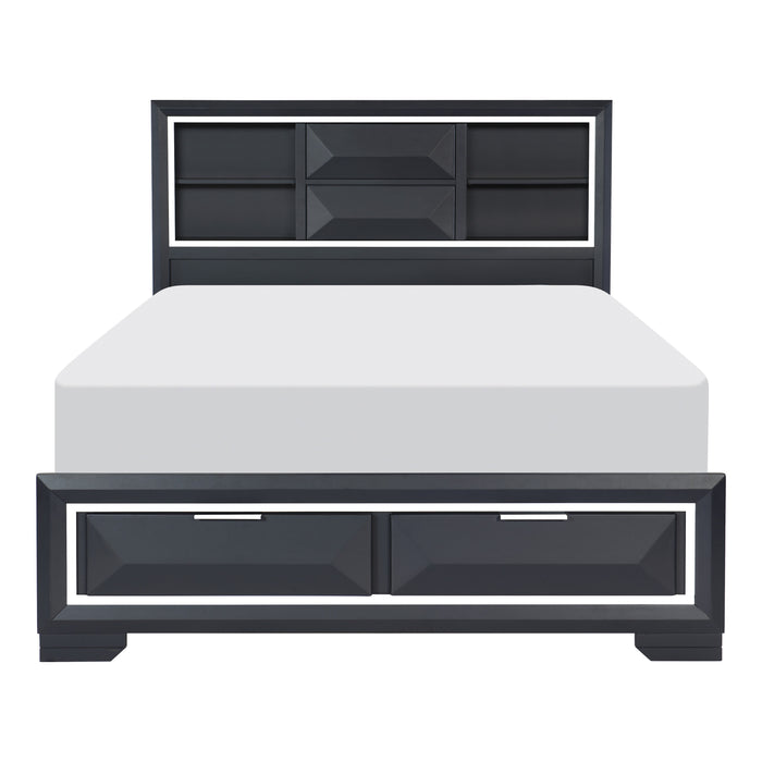Rosemont Queen Platform Bed with Footboard Storage in Blue/Gold/Silver/Champagne - 1553-1