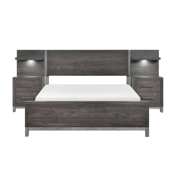 Zephyr 5pc Set Full Wall Bed (FB+2NS+2NS-P) in Gray - 1577DGF-1WB