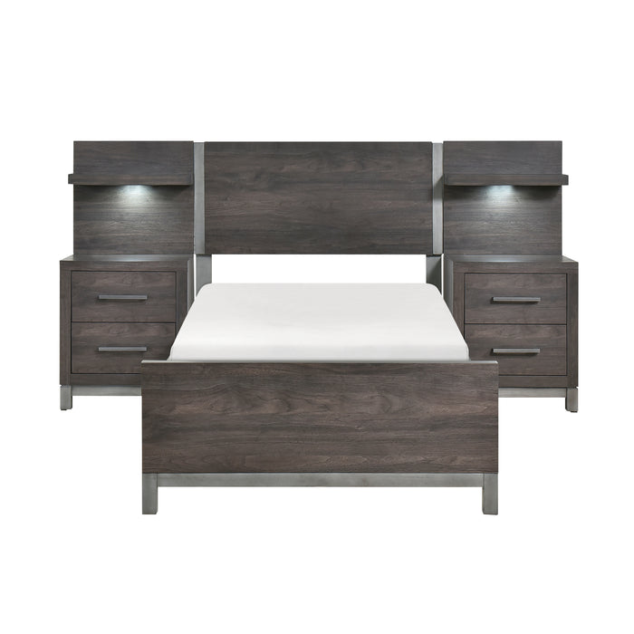 Zephyr 5pc Set Twin Wall Bed (TB+2NS+2NS-P) in Gray - 1577DGT-1WB