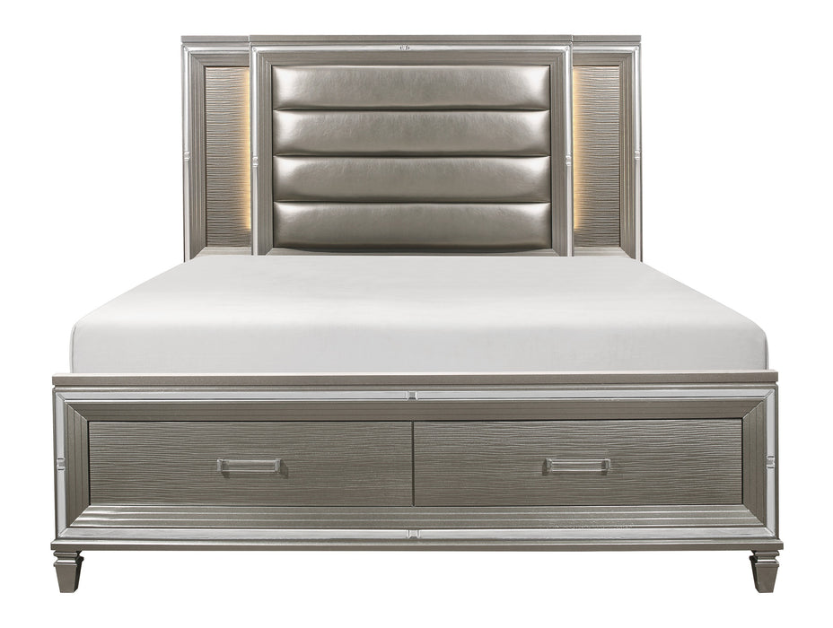 Tamsin Queen Platform Bed with Footboard Storage, LED Lighting in Gray/Gold/Silver/Champagne/Transparent - 1616-1