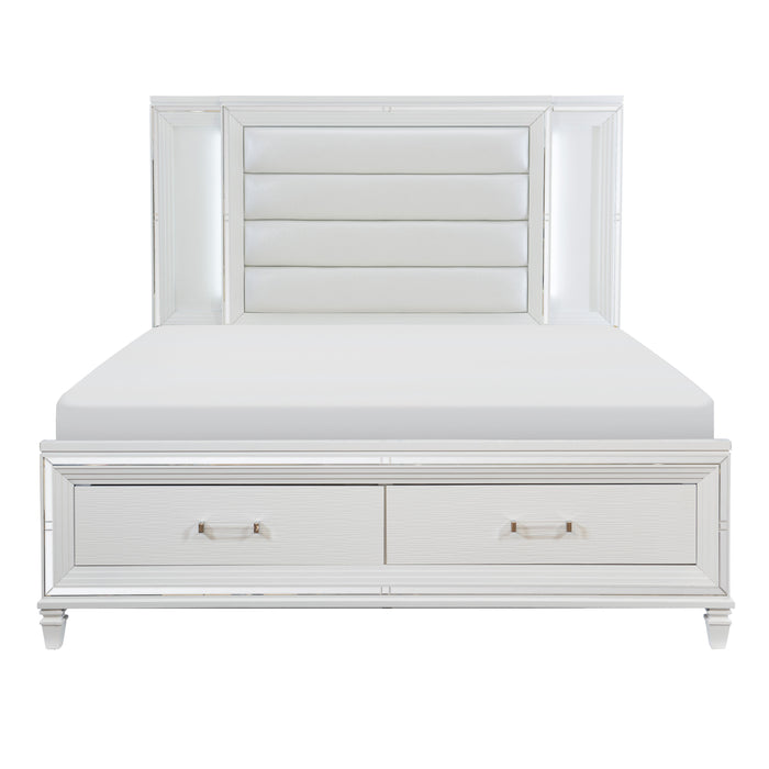 Tamsin Queen Platform Bed with LED Lighting and Footboard Storage in Transparent/White - 1616W-1