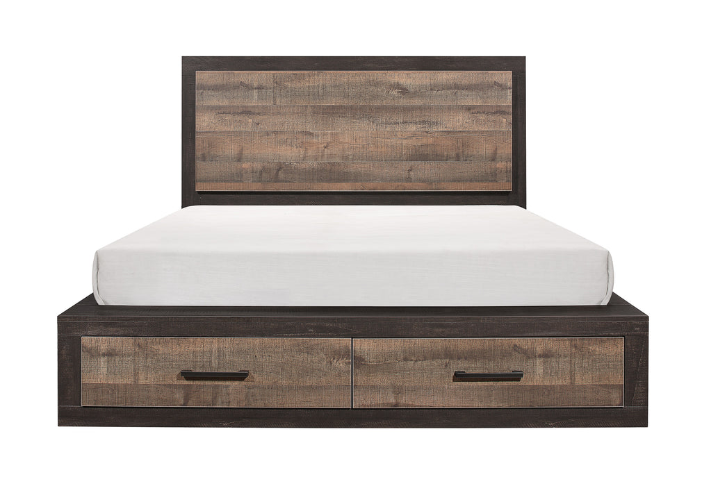 Miter Queen Platform Bed with Footboard Storage in Brown/Gray - 1762-1