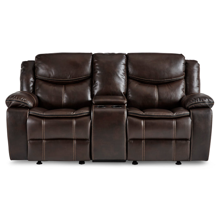 Bastrop Double Glider Reclining Loveseat with Center Console in Brown - 8230BRW-2