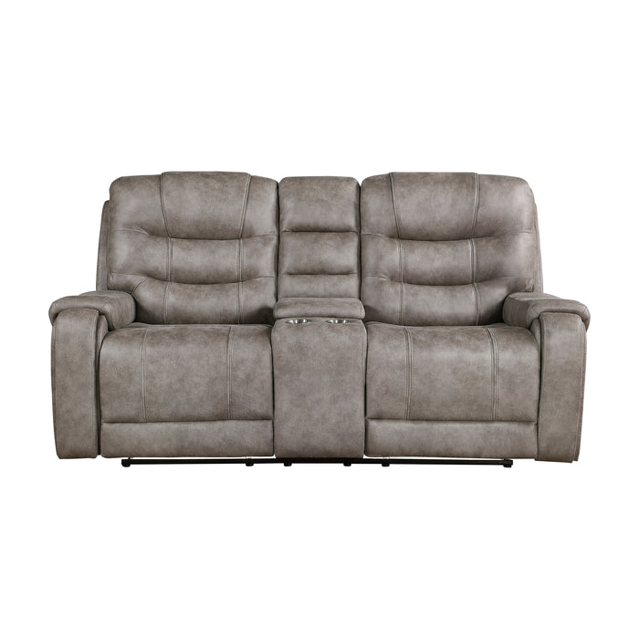 Oberon Double Reclining Loveseat with Center Console in Brown/Gray - 9634GBR-2