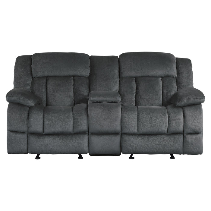 Laurelton Double Glider Reclining Loveseat with Center Console in Gray - 9636CC-2
