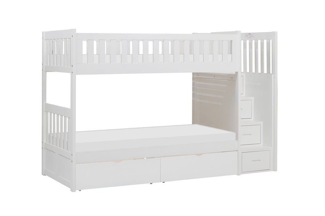 Galen (5) Twin/Twin Step Bunk Bed with Storage Boxes in White - B2053SBW-1*T