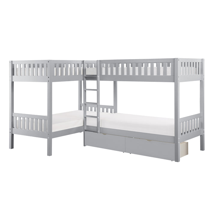 Orion (4) Corner Bunk Bed with Storage Boxes in Gray - B2063CN-1T*