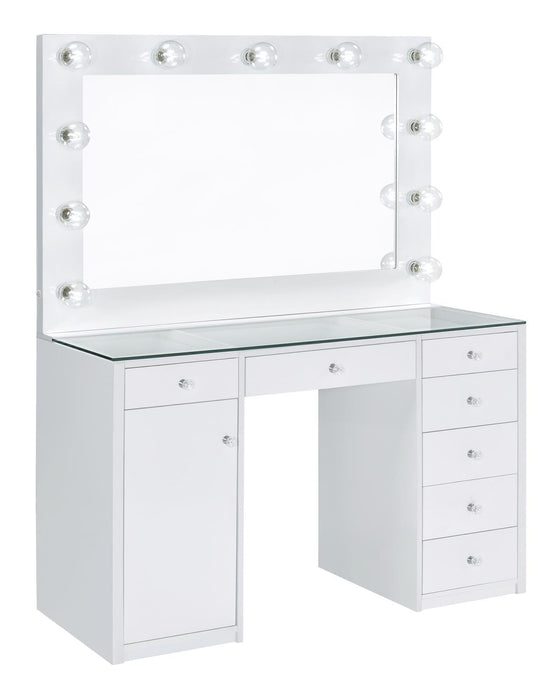 Percy 7-drawer Glass Top Vanity Desk with Lighting image