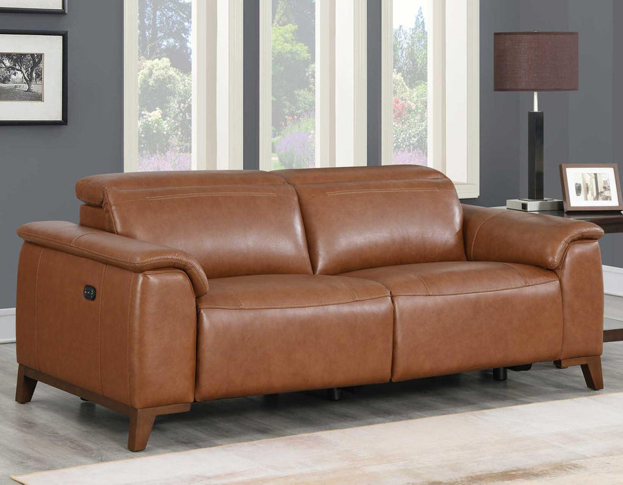 Steve Silver Bergamo Dual-Power Leather Reclining Sofa in Mocha