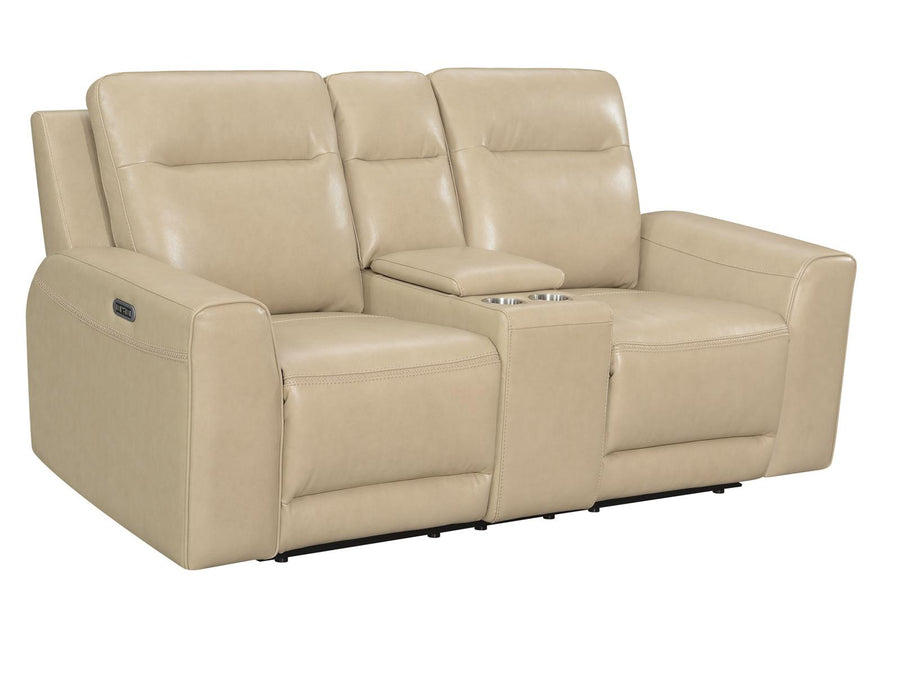 Steve Silver Doncella Leather Dual Power Reclining Console Loveseat in Surly Sand