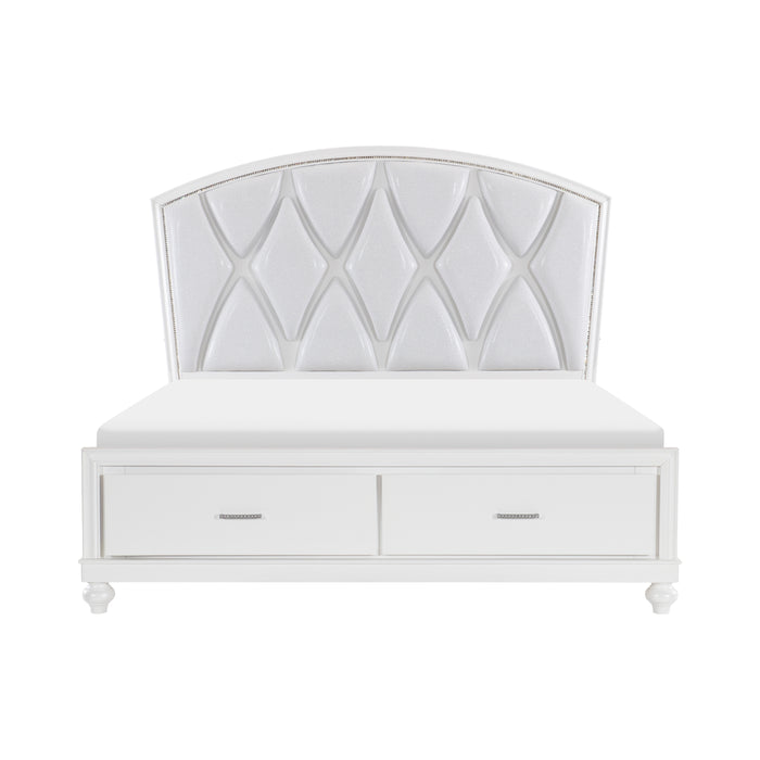 Aria Queen Platform Bed with Footboard Storage in White - 1436W-1