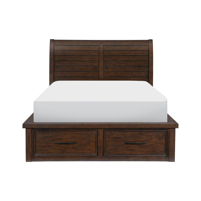 Logandale Queen Platform Bed with Footboard Storage in Brown - 1559-1