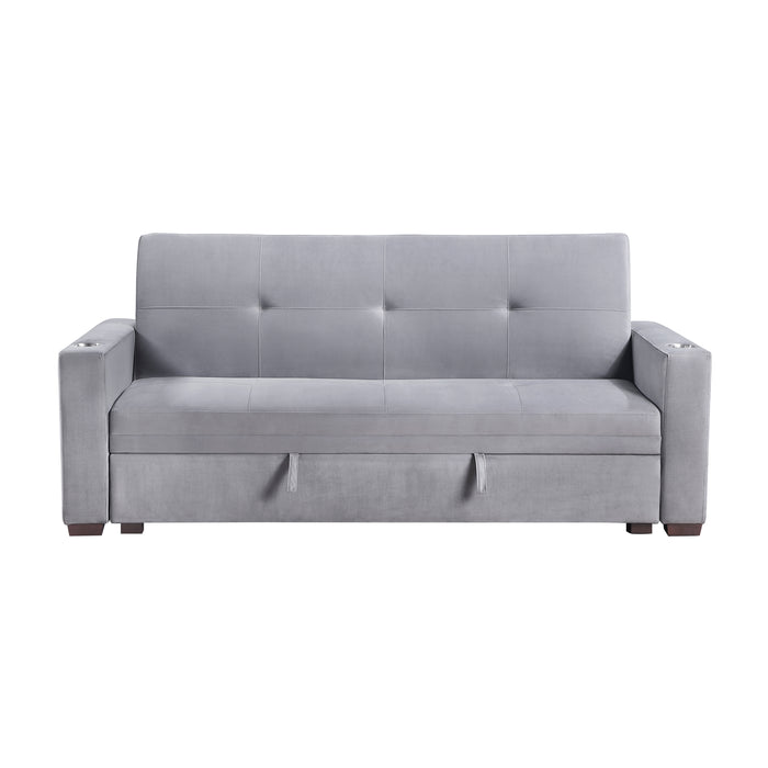 Grady Convertible Sofa with Hidden Storage, Cup Holders and Charging Ports in Gray - 9258