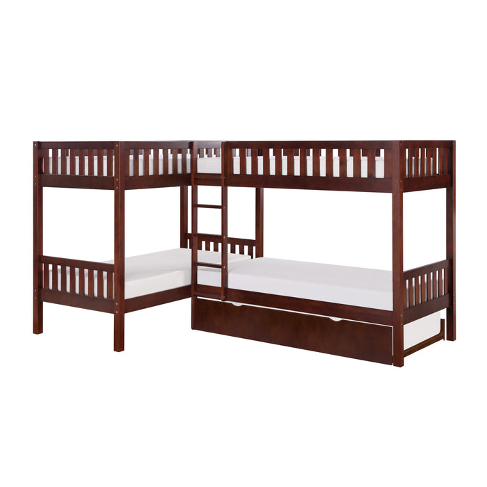 Rowe (4) Corner Bunk Bed with Twin Trundle in Cherry - B2013CNDC-1R*