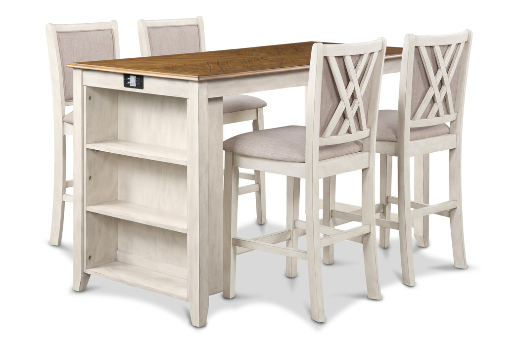 AMY  60" COUNTER TABLE+CHAIRS W/STG  (5 PC)  -2 TONE BISQUE