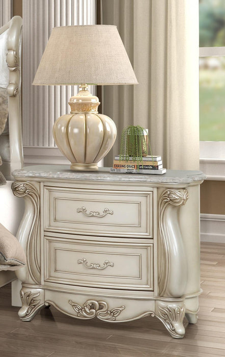 New Classic Furniture Monique Nightstand W/ Marble Top in Pearl