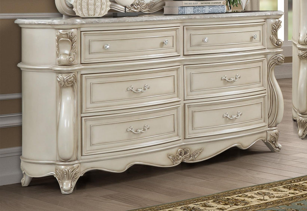 New Classic Furniture Monique Dresser w/ Marble Top in Pearl